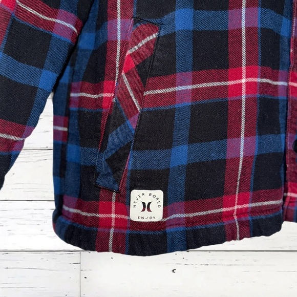 Hurley Sherpa Lined Plaid Jacket Men’s Medium Red Blue Flannel Coat - Picture 9 of 10